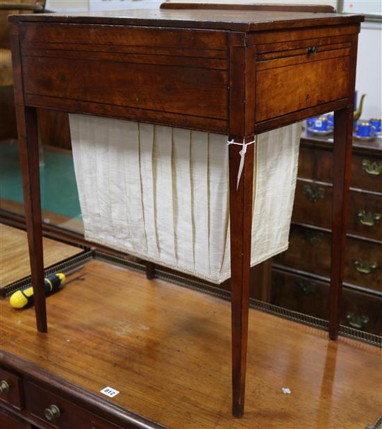 A George III ladys sycamore writing/sewing table, W.55cm